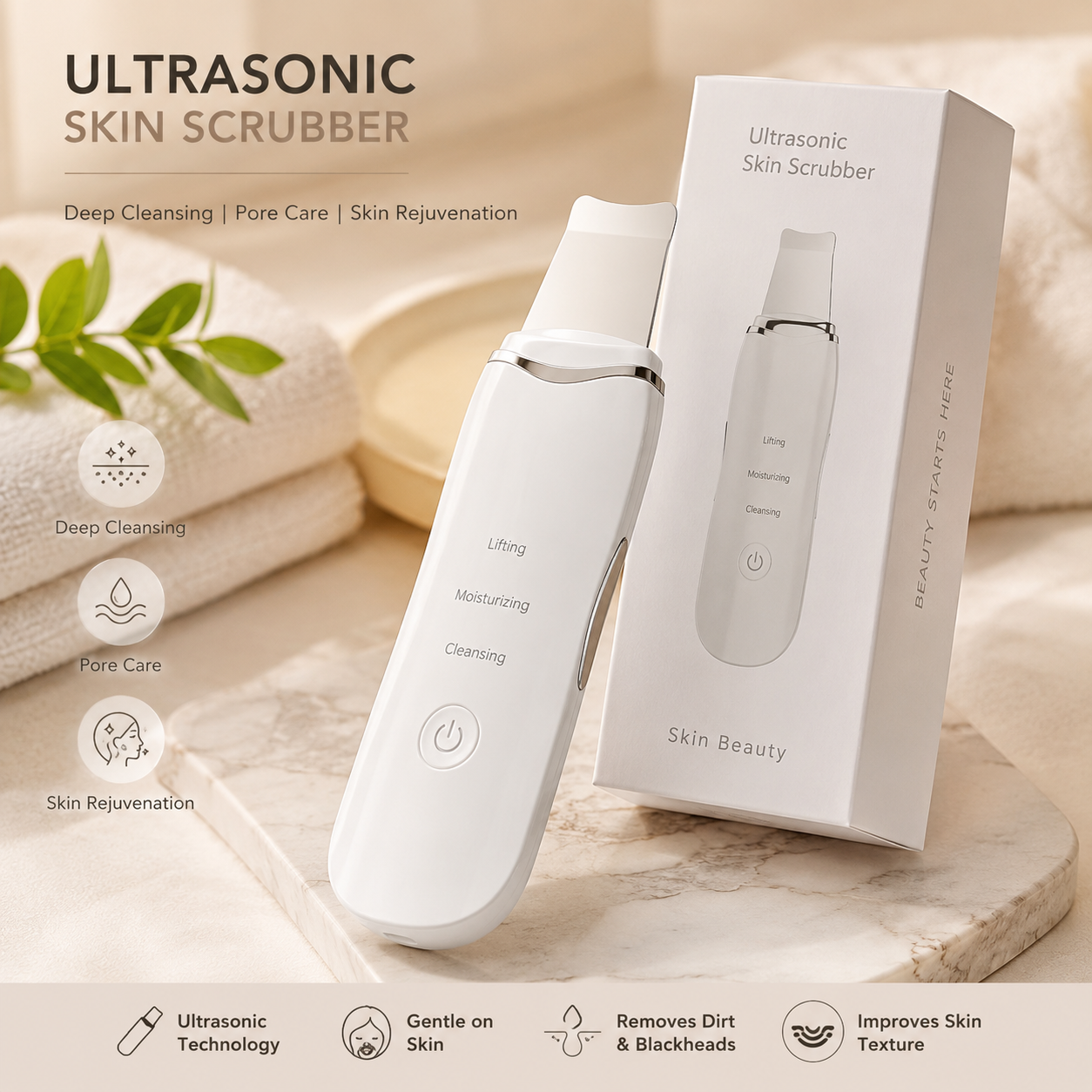 Ultrasonic Skin Scrubber – Deep Pore Cleansing & Facial Rejuvenation Device