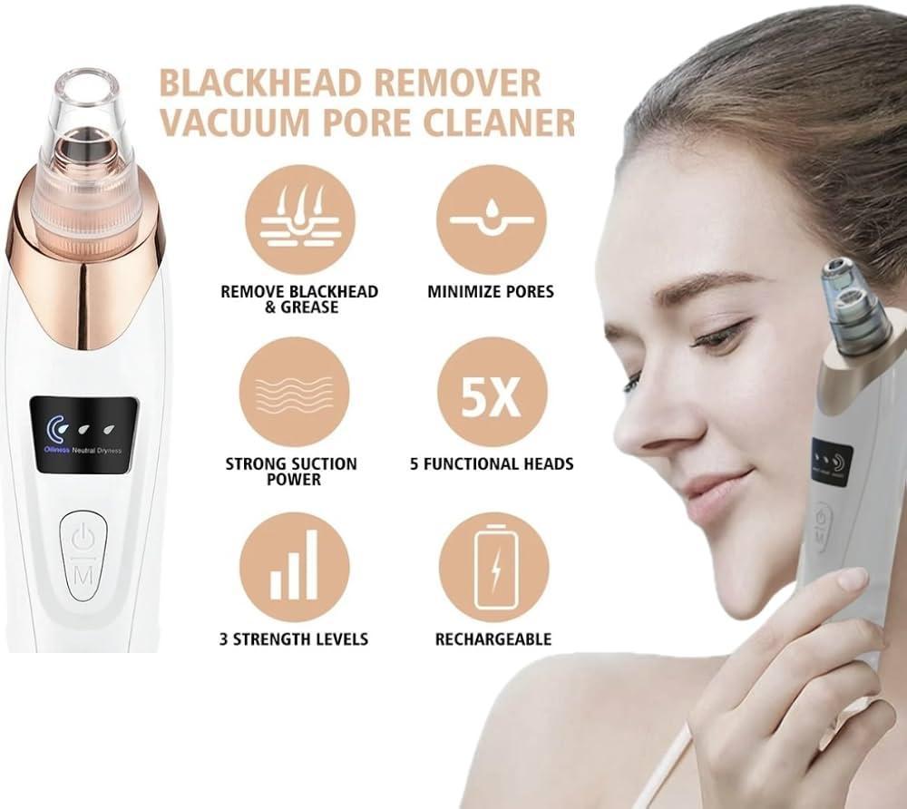 5-in-1 Electric Blackhead Remover Vacuum – Deep Pore Cleanser with 5 Replaceable Suction Heads for Blackheads, Whiteheads & Facial Skin Care