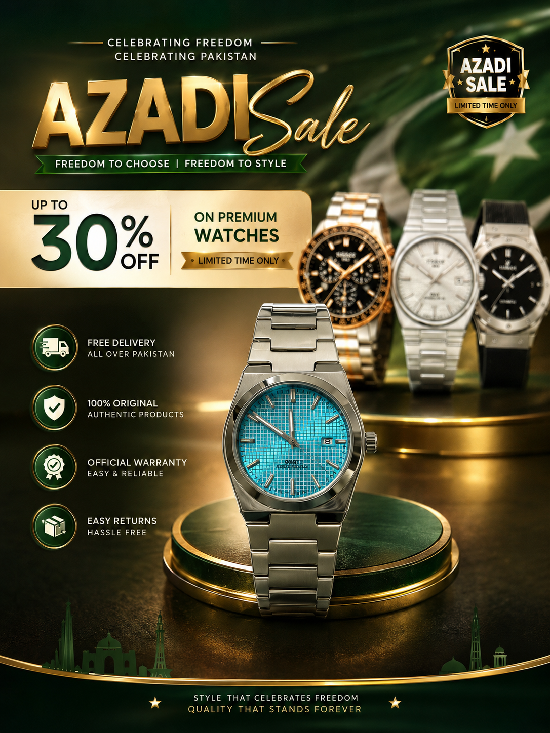 POEDAGAR PRX Turquoise Blue Dial Watch – Premium Stainless Steel Luxury Quartz Watch for Men