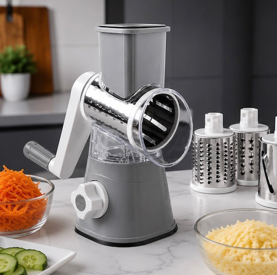 3-in-1 Multifunctional Manual Rotary Food Grater – Vegetable Slicer, Cheese Shredder & Grinder with 3 Stainless Steel Blades