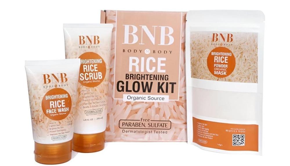 BNB Rice Brightening Glow Kit – Face Wash, Rice Scrub & Rice Powder Mask | Complete Skin Brightening & Glow Skincare Set