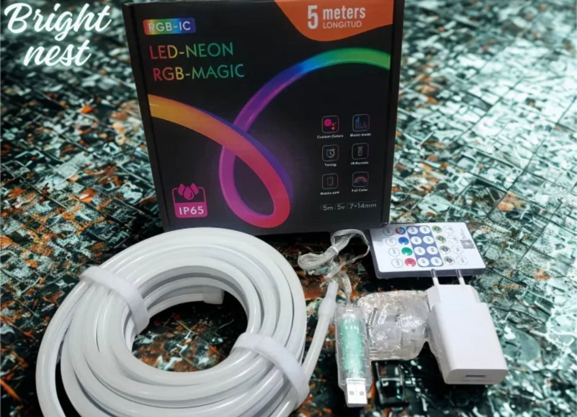 RGB-IC LED Neon Magic Strip Light – 5M Smart Color-Changing Neon Rope