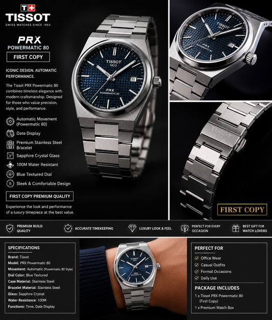 Tissot PRX Blue Dial Premium First Copy Watch – Stainless Steel | Luxury Men’s Watch