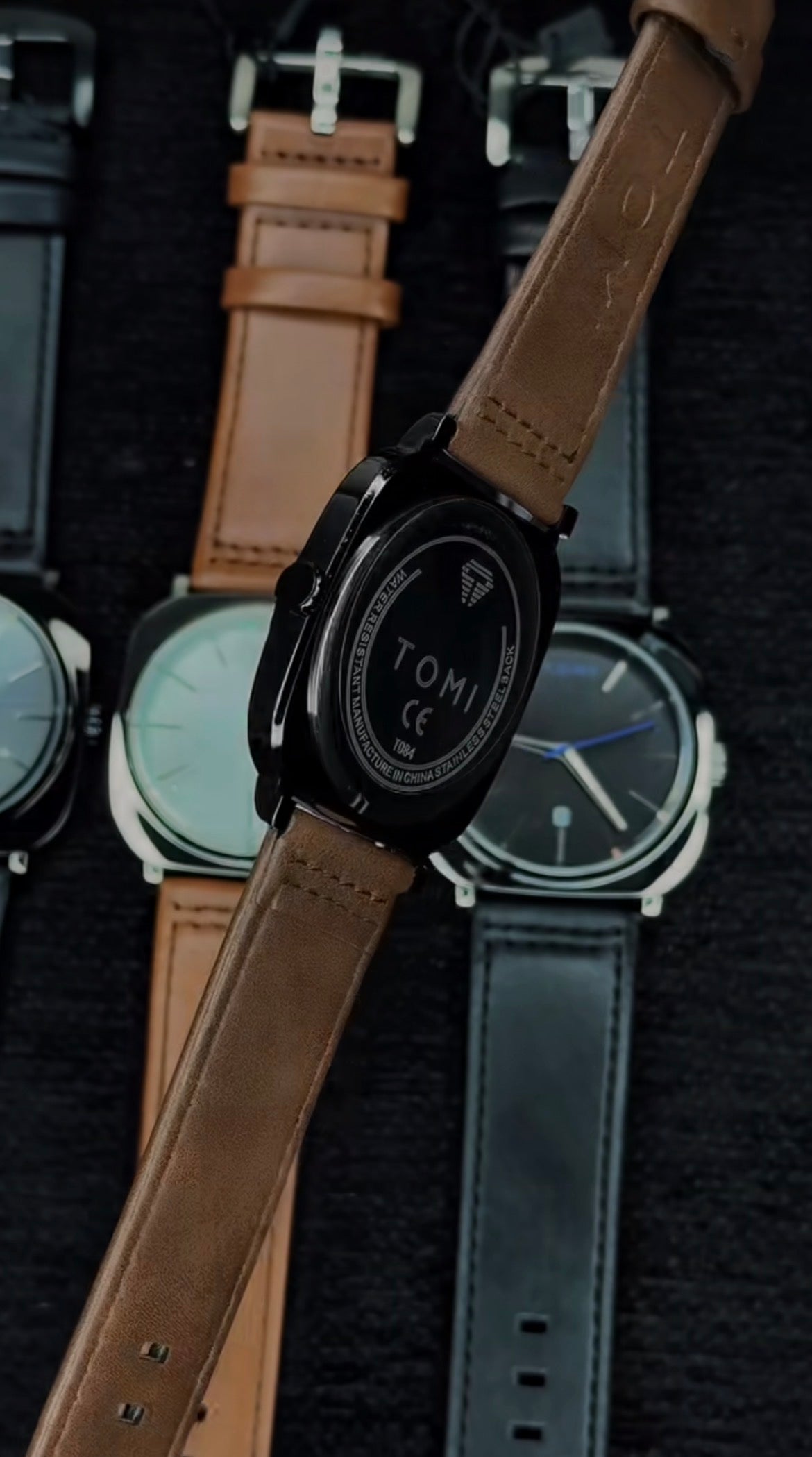 TOMI Square Dial Premium Leather Strap Watch – Black Dial | Elegant Men’s Quartz Watch