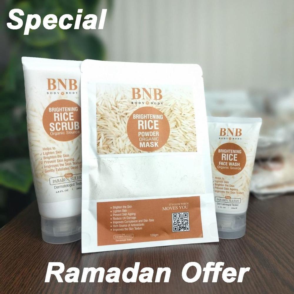 BNB Rice Brightening Glow Kit – Face Wash, Rice Scrub & Rice Powder Mask | Complete Skin Brightening & Glow Skincare Set