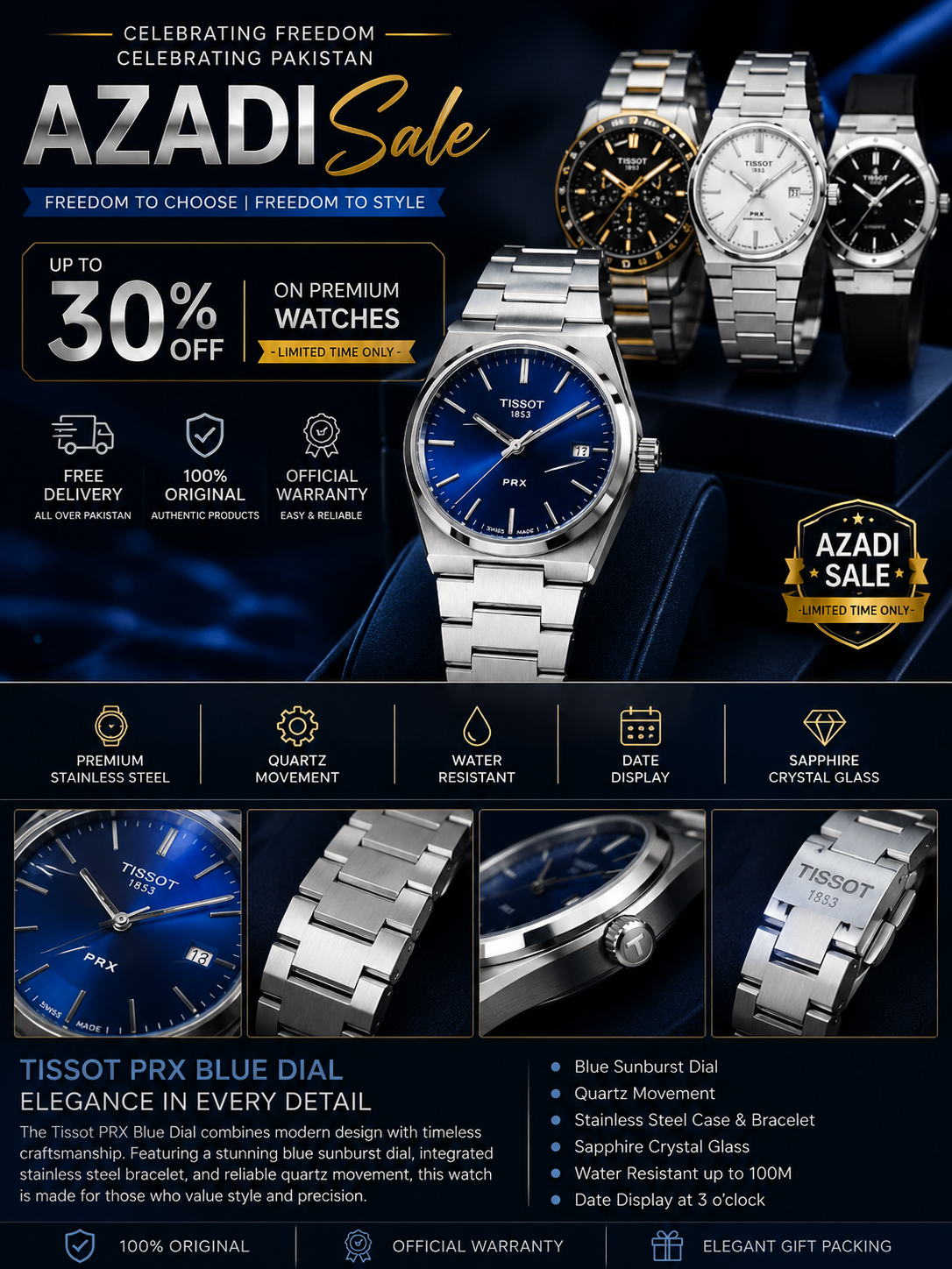 Tissot PRX Blue Dial – Premium Stainless Steel Quartz Watch for Men | Luxury Classic Design