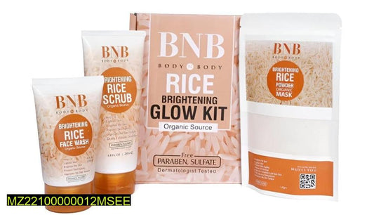 BNB Rice Brightening Glow Kit – Face Wash, Rice Scrub & Rice Powder Mask | Complete Skin Brightening & Glow Skincare Set