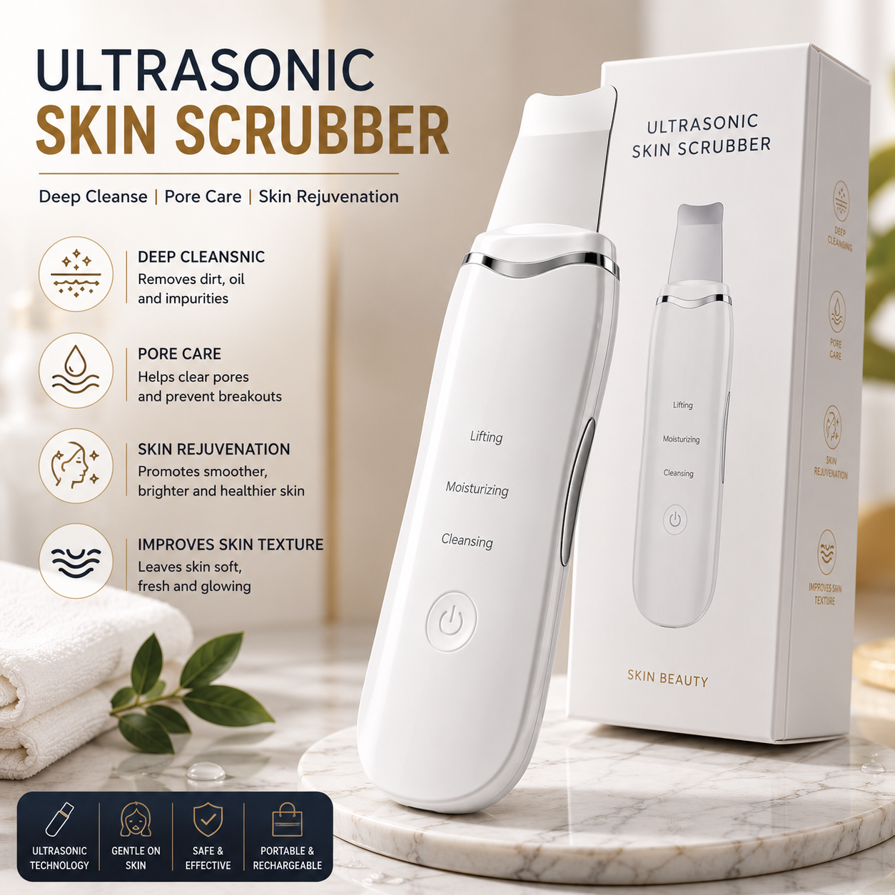 Ultrasonic Skin Scrubber – Deep Pore Cleansing & Facial Rejuvenation Device
