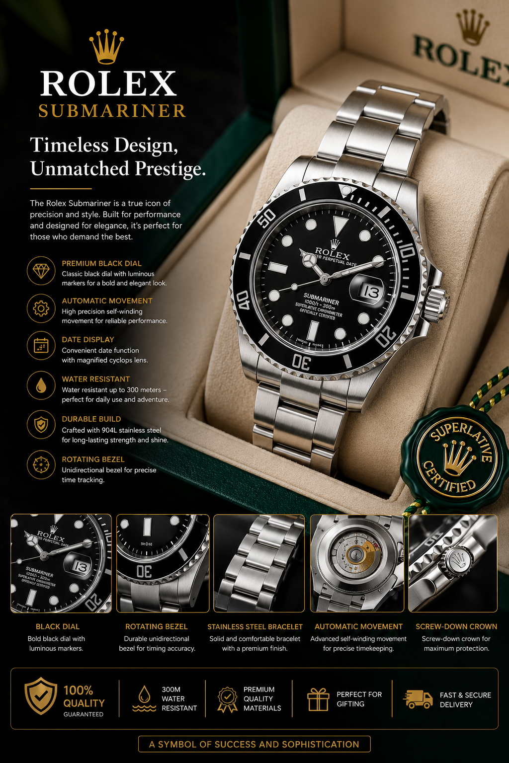 Rolex Submariner Black Dial – Premium Stainless Steel Luxury Watch